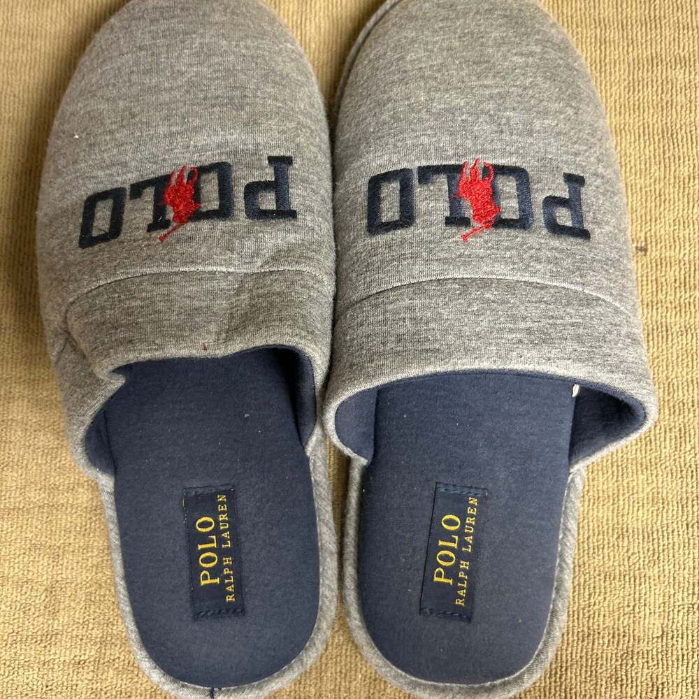 Polo Ralph Lauren Men's Klarence Jersey Scuff Slippers in Gray/Navy